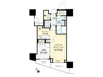 プラウドタワー相模大野クロス(1LDK/29階)の間取り写真