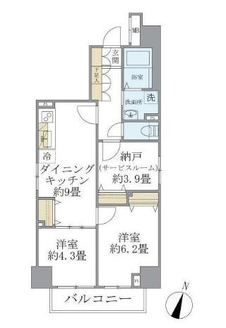 DS VARIE阪東橋レジデンス(2SDK/4階)の間取り写真