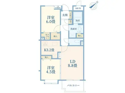 コスモ蓮根アルティア(2LDK/4階)の間取り写真