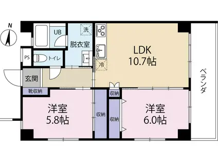 パークテラス鏡原(2LDK/4階)の間取り写真