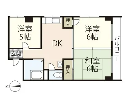 第3山本ビル(3DK/8階)の間取り写真