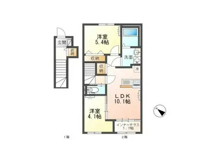 つくば市大角豆アパート(2LDK/2階)の間取り写真