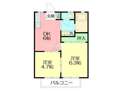 テディハイツ(2DK/2階)の間取り写真