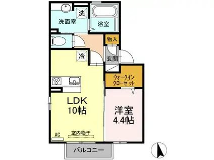 プロシア A棟(1LDK/2階)の間取り写真