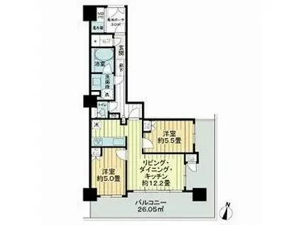 ライオンズタワー勾当台通(2LDK/3階)の間取り写真