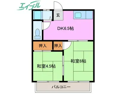 コーポとまり(2DK/1階)の間取り写真