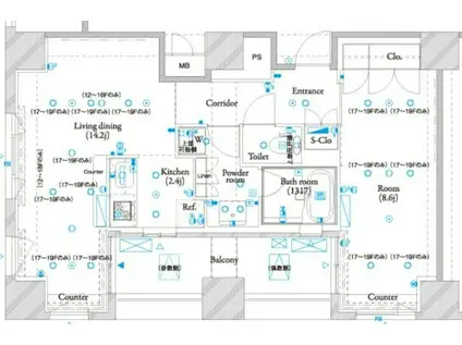 ザ・タワー芝浦(1LDK/17階)の間取り写真