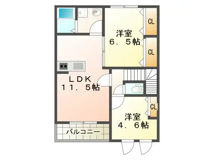 フィリア水前寺公園(2LDK/2階)の間取り写真