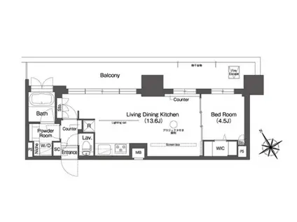 BLUROCK後楽園 旧クレヴィアリグゼ文京後楽園(1LDK/15階)の間取り写真