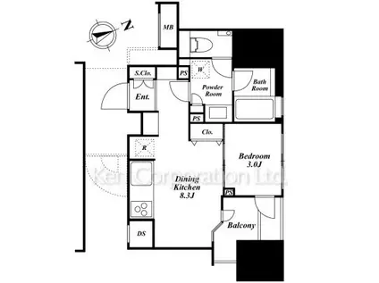 朝日マンション五反田(1DK/15階)の間取り写真