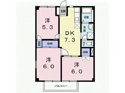 ニューシティ長谷川B館(3DK/1階)の間取り写真