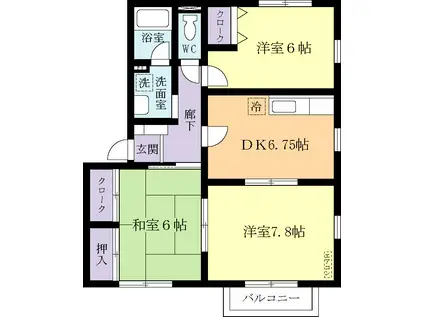 グレースタウンD(3DK/2階)の間取り写真