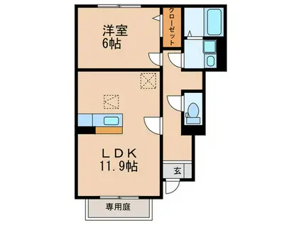 ディアコート北野(1LDK/1階)の間取り写真
