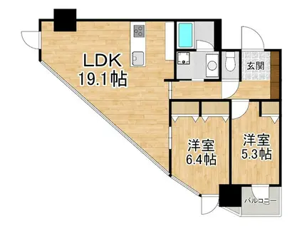 GATO浜大津(2LDK/6階)の間取り写真