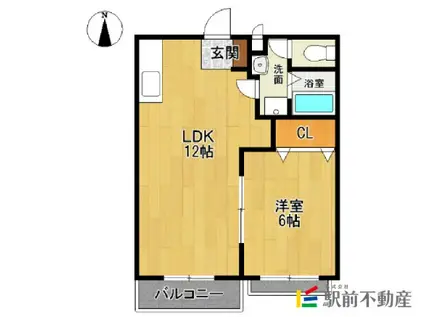 エグゼヒラバル(1LDK/1階)の間取り写真