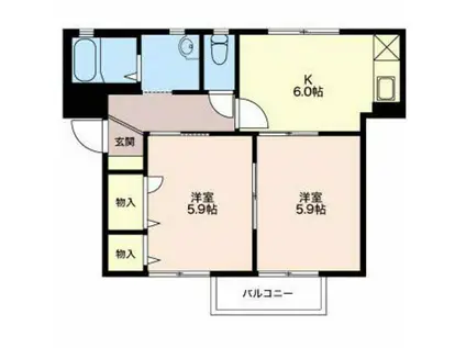 レジデンシャルA(2DK/2階)の間取り写真