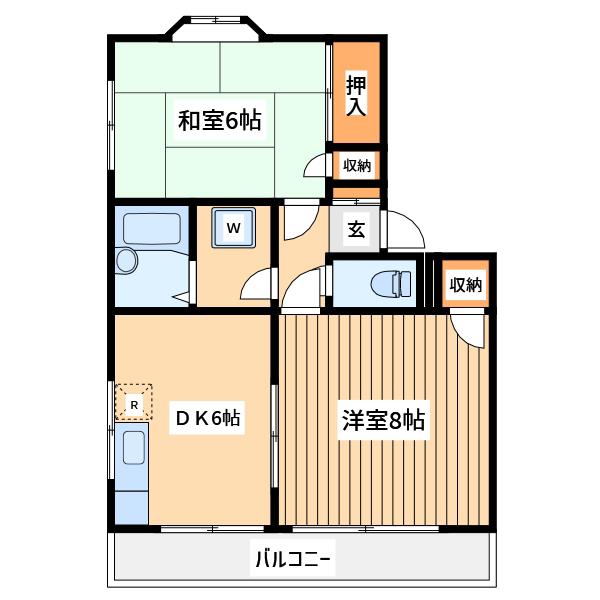 コーポ朝倉A棟(2DK/1階)の間取り写真