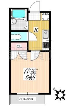 プラージュII(1K/4階)の間取り写真