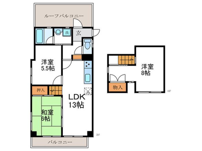 ツインクルコート桂II(3LDK/3階)の間取り写真
