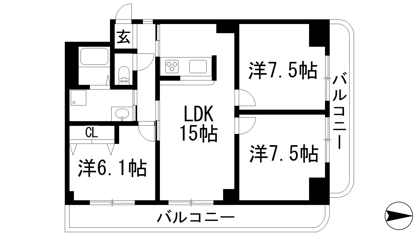 ハビタットセレッソ3(3LDK/1階)の間取り写真