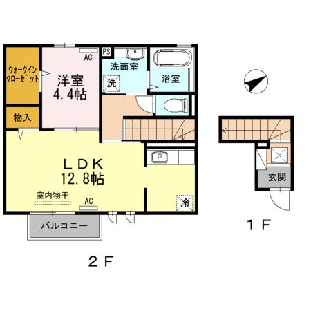 シャルマン岡田町(1LDK/2階)の間取り写真