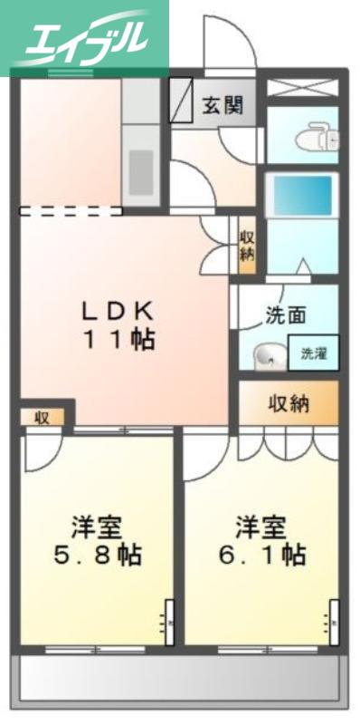 フェアリー芳明(2LDK/2階)の間取り写真