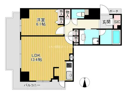 ジーニス大阪(1LDK/13階)の間取り写真