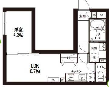 レピュア曙橋駅前レジデンス(1LDK/1階)の間取り写真