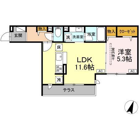 フラクタス東柏ケ谷(1LDK/1階)の間取り写真