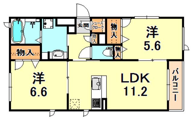 シャーメゾン篠原中町(2LDK/3階)の間取り写真