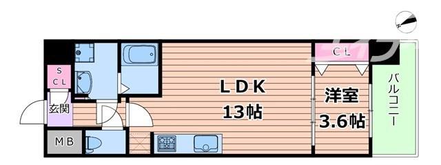 スプランディッド福島ウエスト(1LDK/3階)の間取り写真