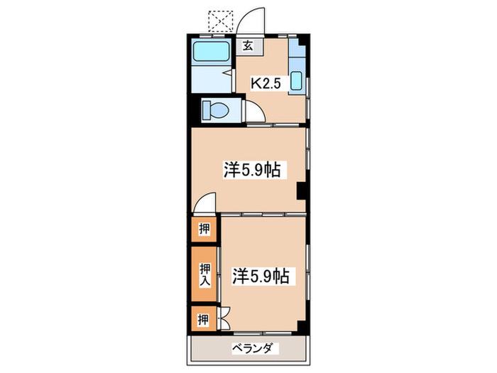 湘南グリーンハイム(2K/2階)の間取り写真