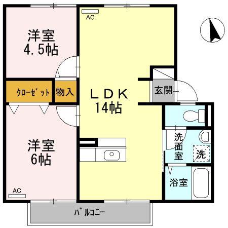 太田田園ハイツB棟(2LDK/1階)の間取り写真