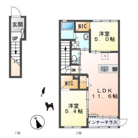 ジェード(2LDK/2階)の間取り写真