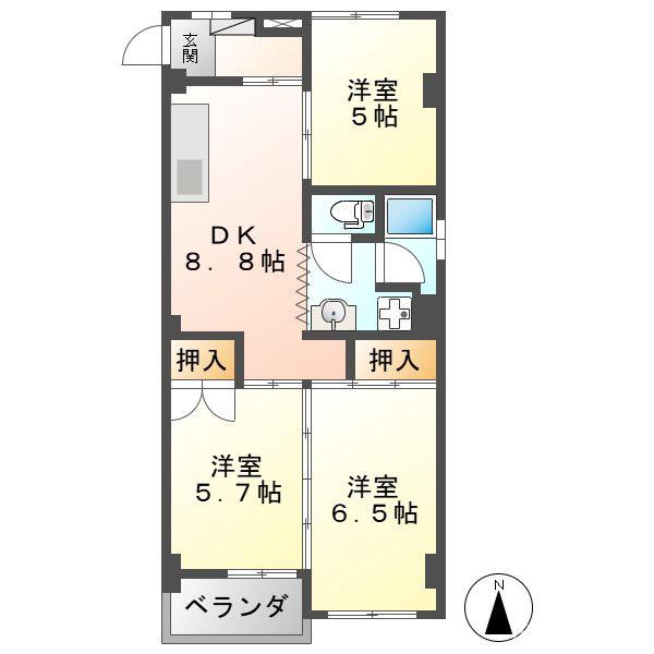 コーポ菊川(3DK/4階)の間取り写真