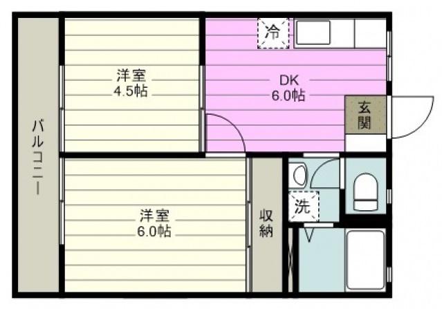 ハイツカシハラ(2DK/2階)の間取り写真