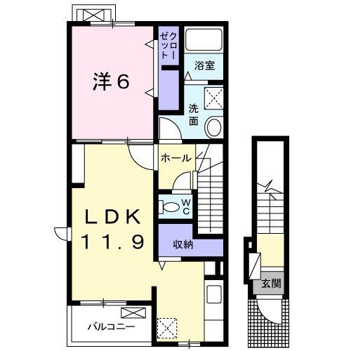 ラ ヴィ ベールA(1LDK/2階)の間取り写真
