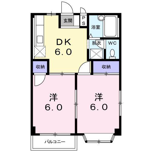 エンジェルハウスB(2DK/2階)の間取り写真