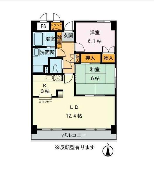 ライブ・トピア寺町(2LDK/4階)の間取り写真