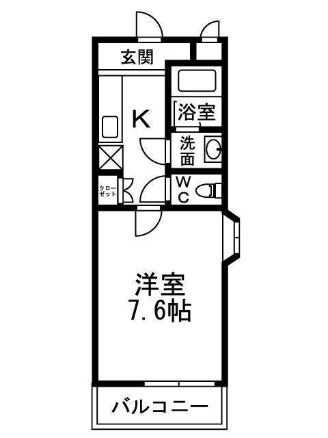 エタニティコートI番館(1K/2階)の間取り写真