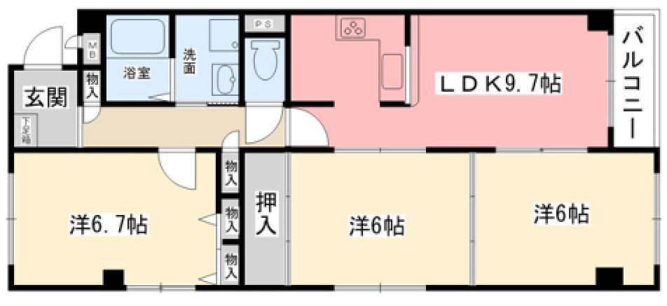 ロイヤルハイツ甲子園口(3LDK/2階)の間取り写真