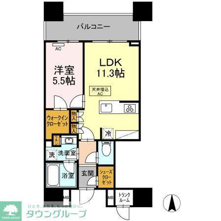 パークシティ大崎 ザ タワー(1LDK/20階)の間取り写真