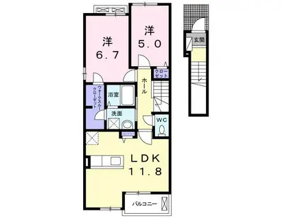 エスペランサ樋之口 B(2LDK/2階)の間取り写真
