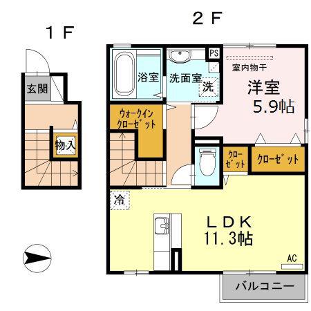 D-ROOM愛光町(1LDK/2階)の間取り写真