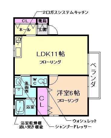 ハイツデュオA棟(1LDK/1階)の間取り写真