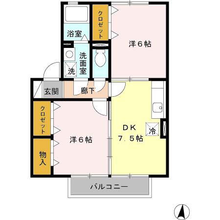 キャトルセゾンC棟(2DK/2階)の間取り写真