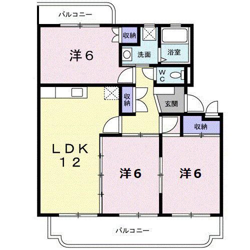 ハーモニー江津B棟(3LDK/1階)の間取り写真