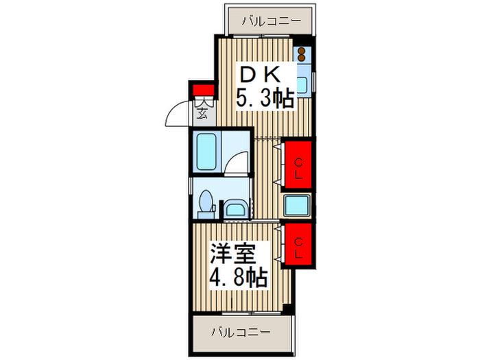 ハグアール(1DK/2階)の間取り写真