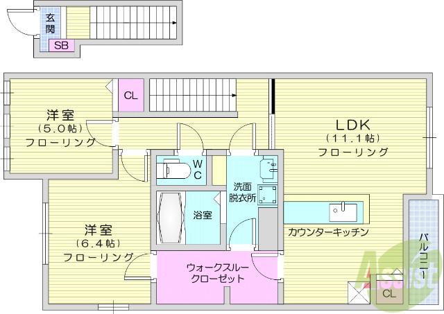 プラシードSKⅠ(2LDK/2階)の間取り写真