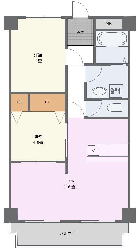ヌーベルメゾン清水(2LDK/5階)の間取り写真